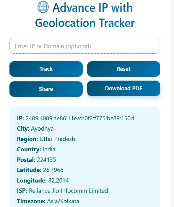 Advance IP with Geolocation Tracker tool for IP location tracking